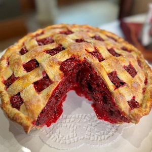 FAKE Mixed Berry Lattice Pie, with slice taken out, photo prop, food replica
