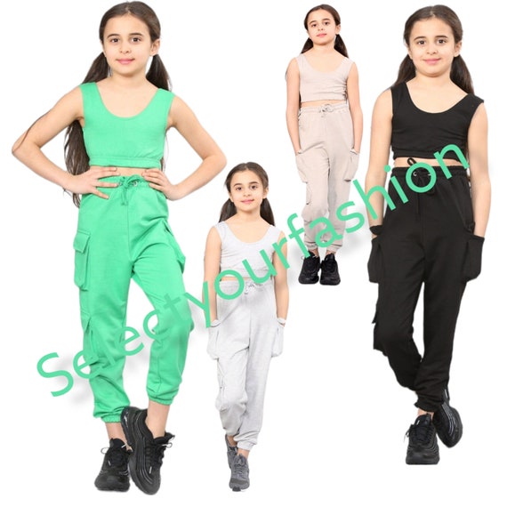 Kids Girls Short Sleeve Boxy Lounge Wear Tracksuit Casual Two Piece 7-13 Size 