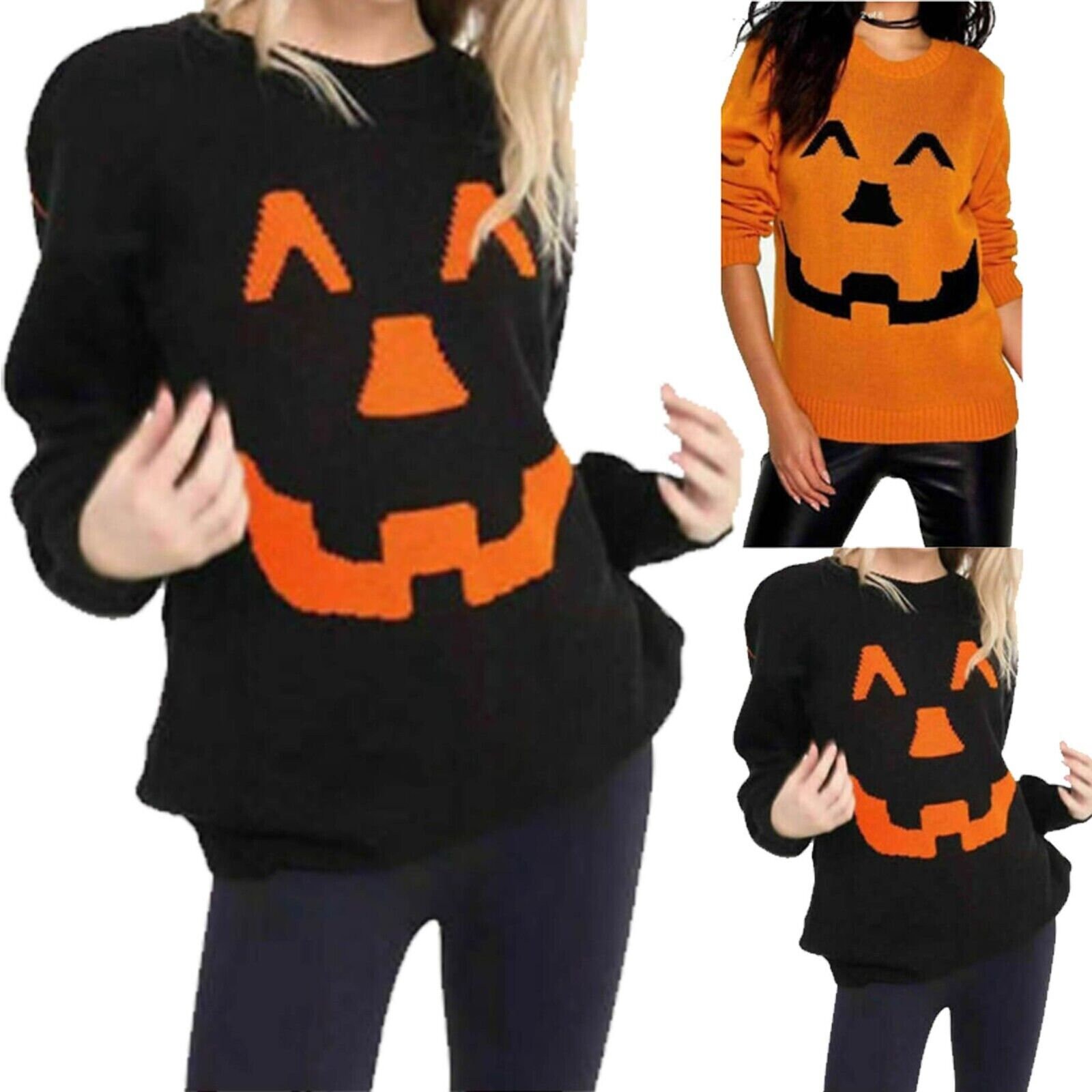 Knitted Jumper Halloween Pumpkin Face 