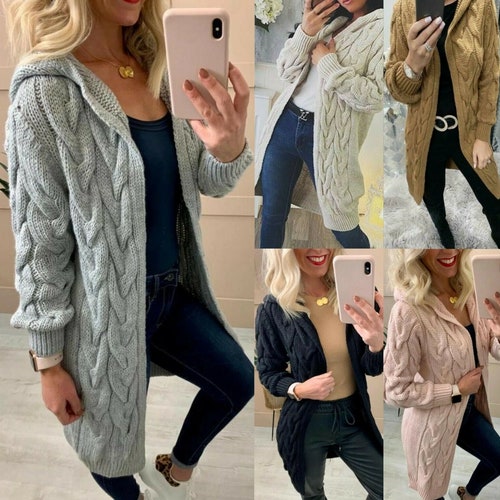 Chunky Cabel Knit Cardigan Womens Cape 