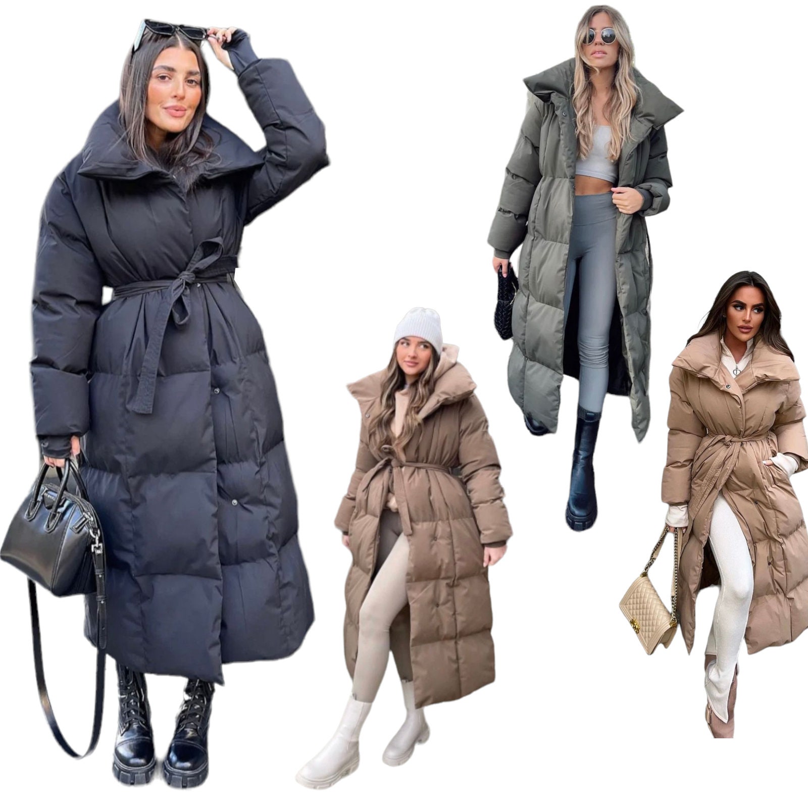 Women's Padded Coat Jacket Full Length Duvet High Funnel Etsy UK