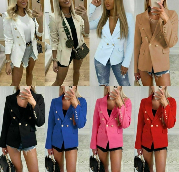 Womens Gold Button Blazer Ladies Double 