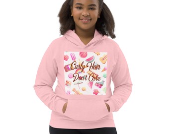 Kids Hoodie Pink Curly Hair Don&#39;t Care, fun hoodie, warm hoodie