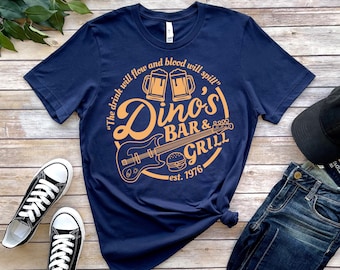 Camisa Dino’s Bar & Grill, camiseta clássica de música rock and roll, presente de Natal, presente do marido, camisa do dia dos pais, camiseta unissex para festa de bebida
