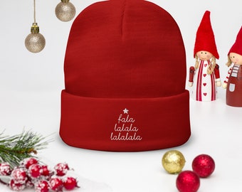 FaLaLa Red Embroidered Beanie, Deck the halls Touk, Warm Holiday Beanie, Christmas song, Festive holiday hat, Xmas saying Beanie