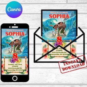 Moana Digital Birthday Invitations with Canva
