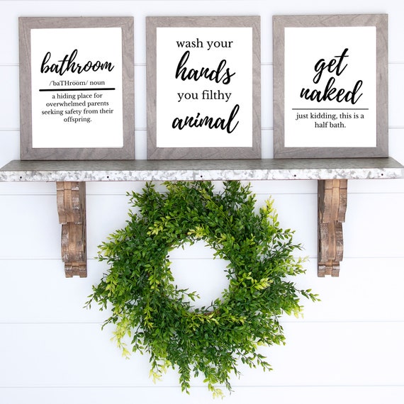 Set of 3 Bathroom Sign Bathroom Art Bathroom Decor Etsy