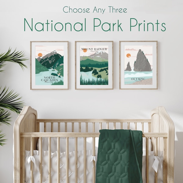 Set of Any 3 National Park Prints, Nursery Wall Art, Nursery Woodland Decor, Stay Wild