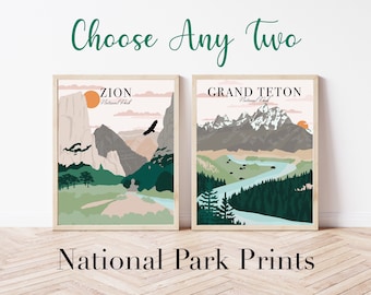 Set of Any 2 National Park Prints, Minimalist Modern Travel Print, National Park Poster, Yosemite, Grand Canyon, Yellowstone, Zion, and MORE