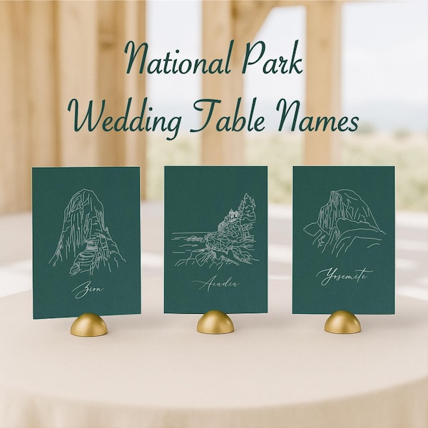 Números de mesa para bodas en parques nacionales, tinta blanca, verde bosque, decoración rústica para exteriores
