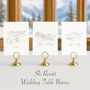 Ski Resort Wedding Table Names, Outdoor Adventure Wedding Decor, Ski Mountain Table Numbers, Digital or Printed