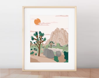 Joshua Tree National Park Print, Minimalist Desert Landscape Poster