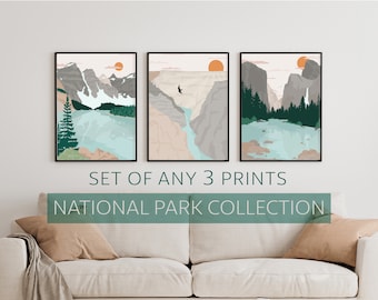 Set of Any 3 National Park Prints, High Quality Posters, Travel Wall Art, Nature Home Decor, Yosemite, Grand Canyon, Zion, and MORE