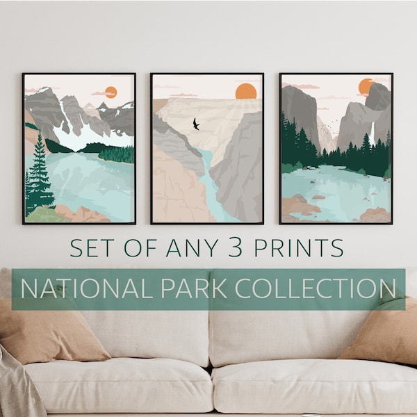 Set of Any 3 National Park Prints, High Quality Posters, Travel Wall Art, Nature Home Decor, Yosemite, Grand Canyon, Zion, and MORE