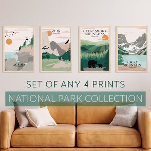 Set of Any 4 National Park Prints, Minimalist Modern Travel Print, National Park Poster, Yosemite, Grand Canyon, Yellowstone, Zion, and MORE