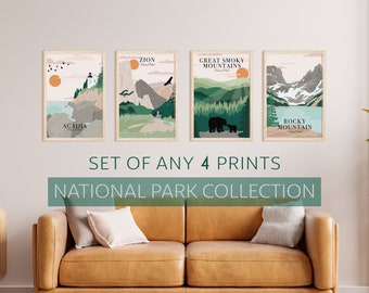 Set of Any 4 National Park Prints, Minimalist Modern Travel Print, National Park Poster, Yosemite, Grand Canyon, Yellowstone, Zion, and MORE