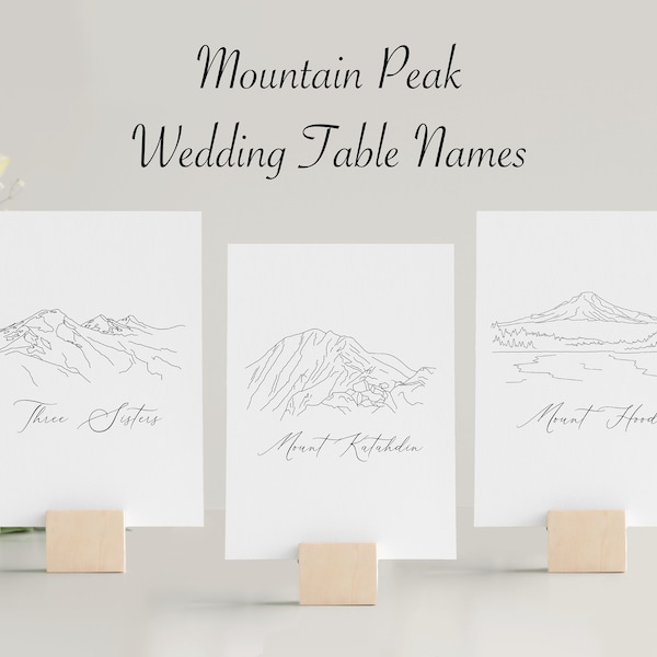 Mountain Peaks Wedding Table Names, Outdoor Rustic Wedding Decor, Nature Table Numbers, Digital or Printed