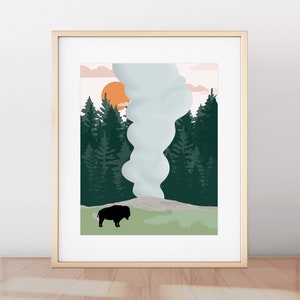 Yellowstone National Park Print, National Park Minimalist Modern Drawing, Yellowstone Poster