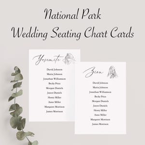 PRINTED Seating Chart, National Park Wedding Table Seating Cards, Outdoor Wedding Decor, Rustic Wedding Table Seating Chart