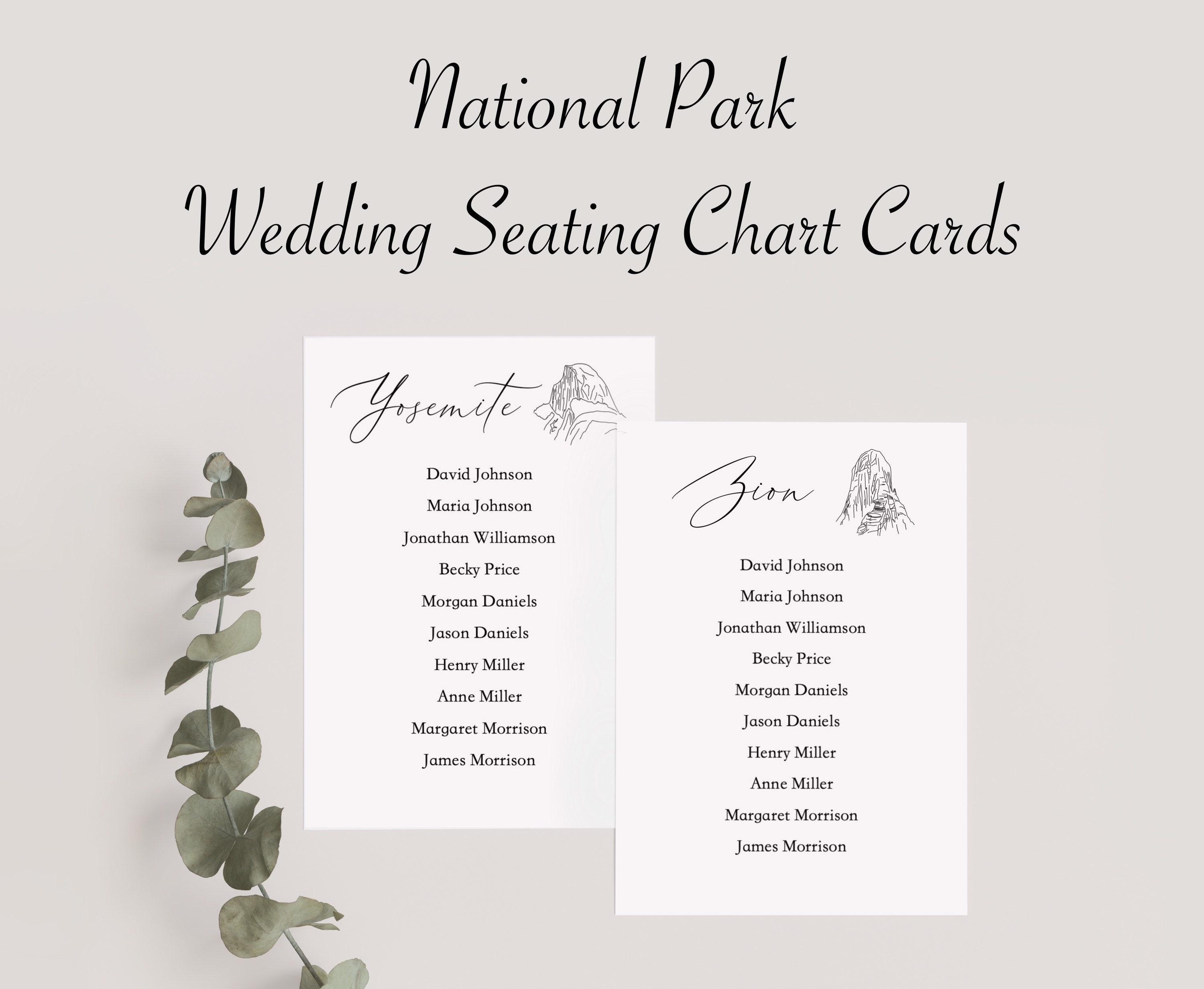 PRINTED Seating Chart, National Park Wedding Table Seating Cards, Outdoor Wedding Decor, Rustic Wedding Table Seating Chart