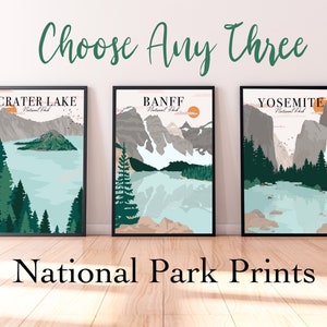 Set of Any 3 National Park Poster, National Park Prints, Wall Art, Nature Drawings, Minimalist Landscape Poster