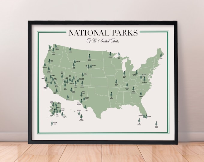 National Park Map Poster, Minimalist Travel Art, Green