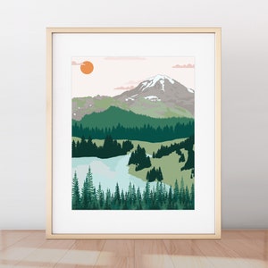 Mount Rainier National Park Print, National Park Minimalist Modern Drawing, Mount Rainier Poster