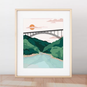 New River Gorge National Park Print, National Park Minimalist Modern Drawing, New River Gorge Poster