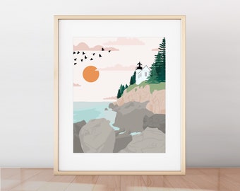 Acadia National Park Poster, Minimalist Modern Art Print