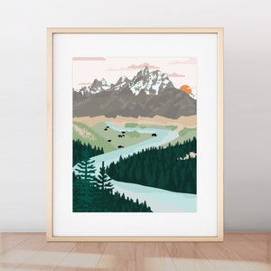 Grand Teton Print, National Park Minimalist Modern Poster, Grand Teton National Park Print