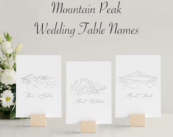 Mountain Peaks Wedding Table Names, Nature Decor Table Numbers (Digital or Printed)