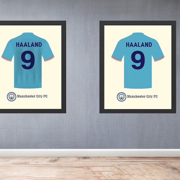 Set of 2 Prints/ Erling Braut Haaland / 16" x 20" / Soccer Uniform and frame art print / Custom printing Framed Print / (DIGITAL DOWNLOAD)