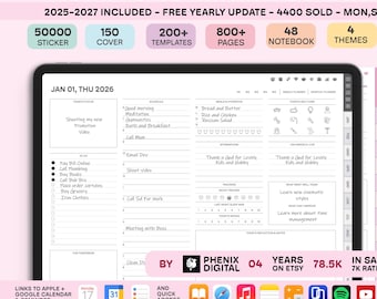 Minimalist Digital Planner 2025-2027, Goodnotes iPad Template
