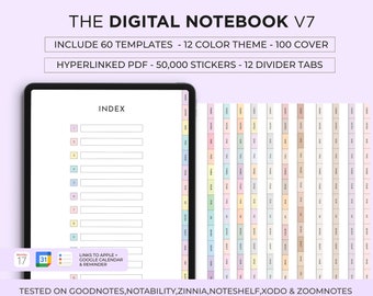 Portrait Digital Student Notebook with Tabs, Goodnotes Planner, Lined Digital Journal, Digital Notes Template, Apple Google Planner Calendar