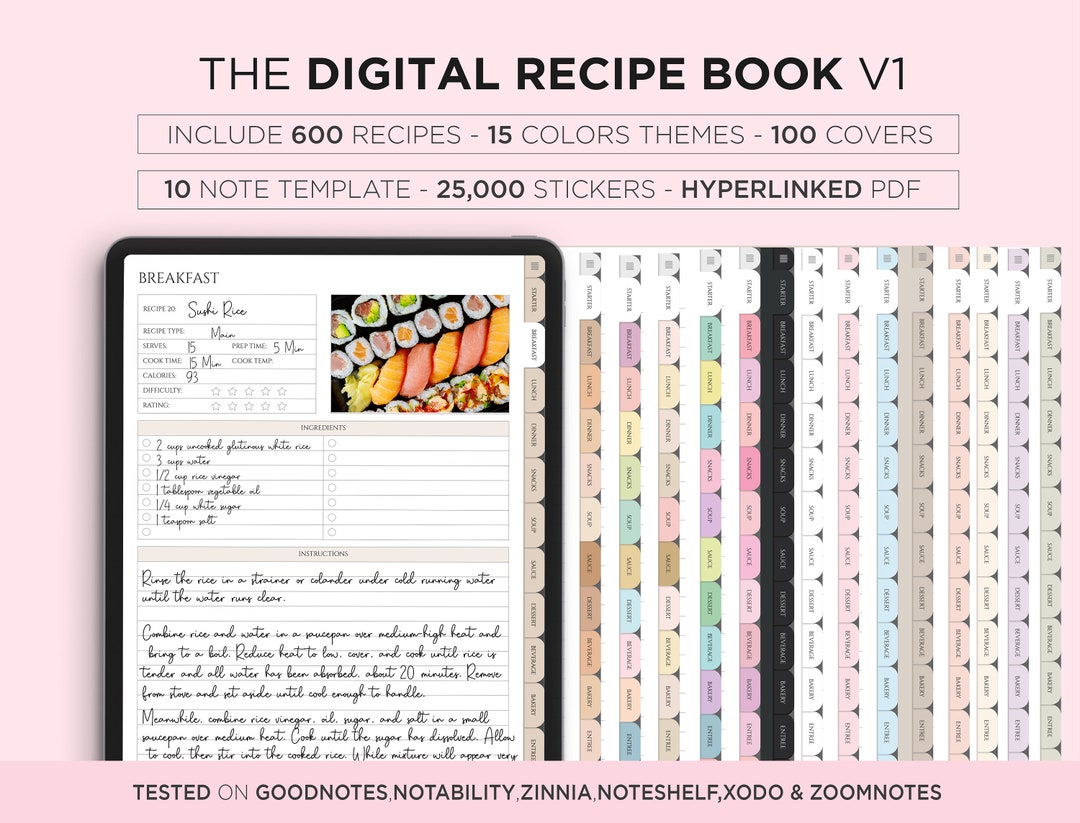 Digital Recipe Book for Goodnotes, Notability, Digital Recipe Journal
