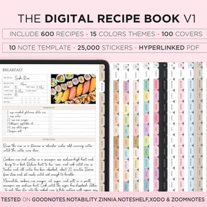 Digital Recipe Book For Goodnotes, Notability, Digital Recipe Journal, Digital Cookbook Recipe Planner, Digital Meal Planner, iPad Planner