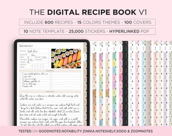 Digitaal receptenboek voor Goodnotes, Notability, digitaal receptendagboek, digitale kookboekreceptplanner, digitale maaltijdplanner, iPad planner