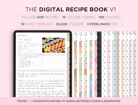 Digital Recipe Book, Cookbook Planner for Goodnotes, Notability (iPad)