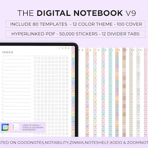 Quaderno digitale con schede, quaderno Goodnotes, quaderno per studenti, modello di note digitali, diario digitale, calendario Apple Google Planner