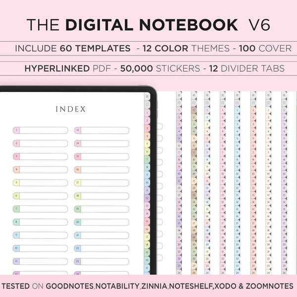 Cuaderno Digital, Cuadernos Goodnotes, Cuaderno con Pestaña, Retrato, Diario Digital Forrado, Plantilla de Notas Digitales, Diario de Cuaderno de Estudiante