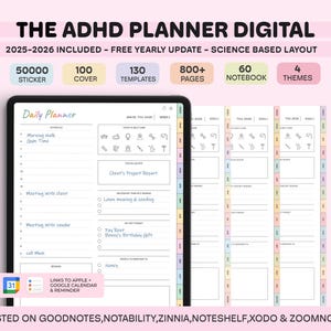 Planner digitale ADHD, Planner Goodnotes 2025-2026, Planner digitale ADHD per adulti, Tracker delle abitudini di cura di sé, Planner giornaliero settimanale basato sulla scienza
