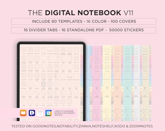 Digital Hyperlinked Notebook: Cornell Note Taking, 50000 Stickers (Goodnotes, Notability)