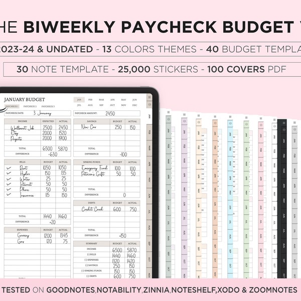 Digital Budget Planner, Bi Weekly Paycheck Goodnotes Planner, Finance Planner, Monthly Budget Tracker, Spending Saving Tracker Debt Tracker