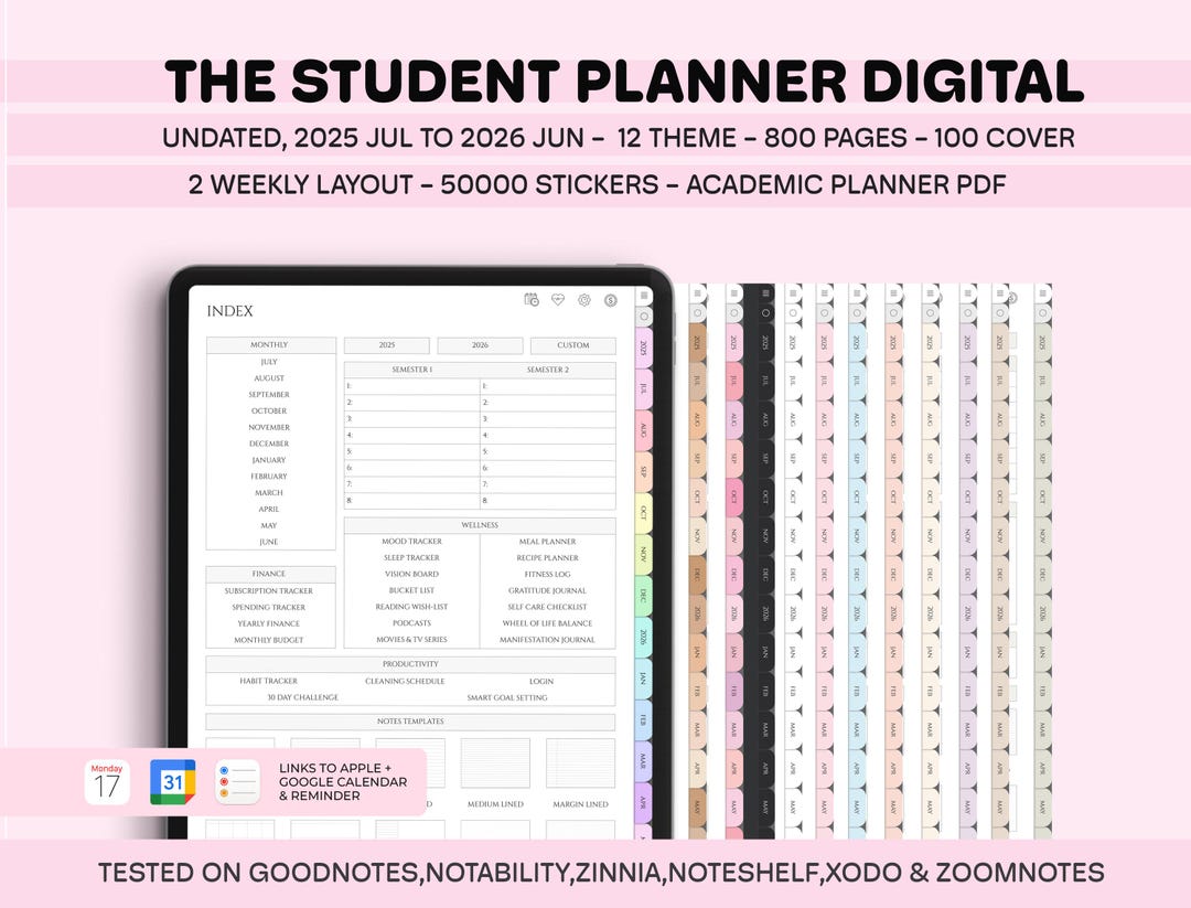 Buy 2025 2026 Student Digital Planner Goodnotes, Academic Planner ...