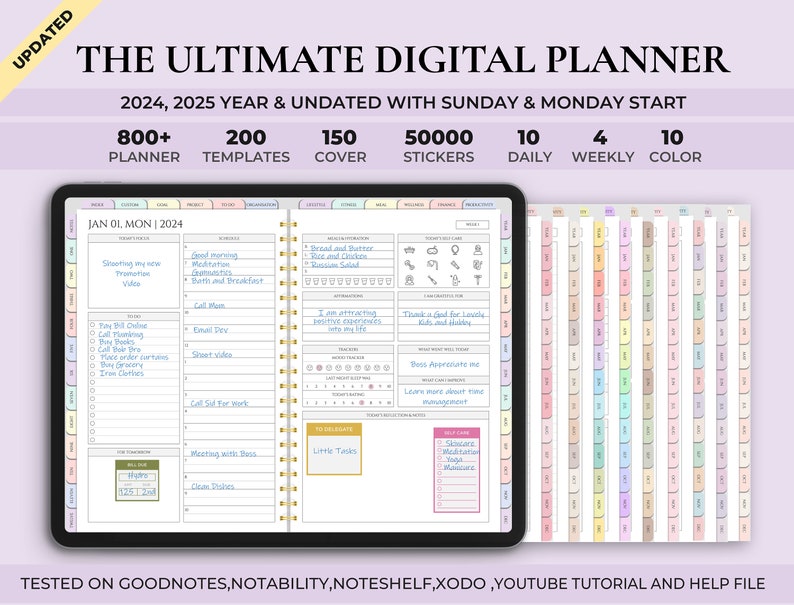 Digital Planner 2024 2025 Undated Digital Planner Goodnotes Planner Daily Weekly Monthly Planner Notability iPad Planner Goodnote image 1