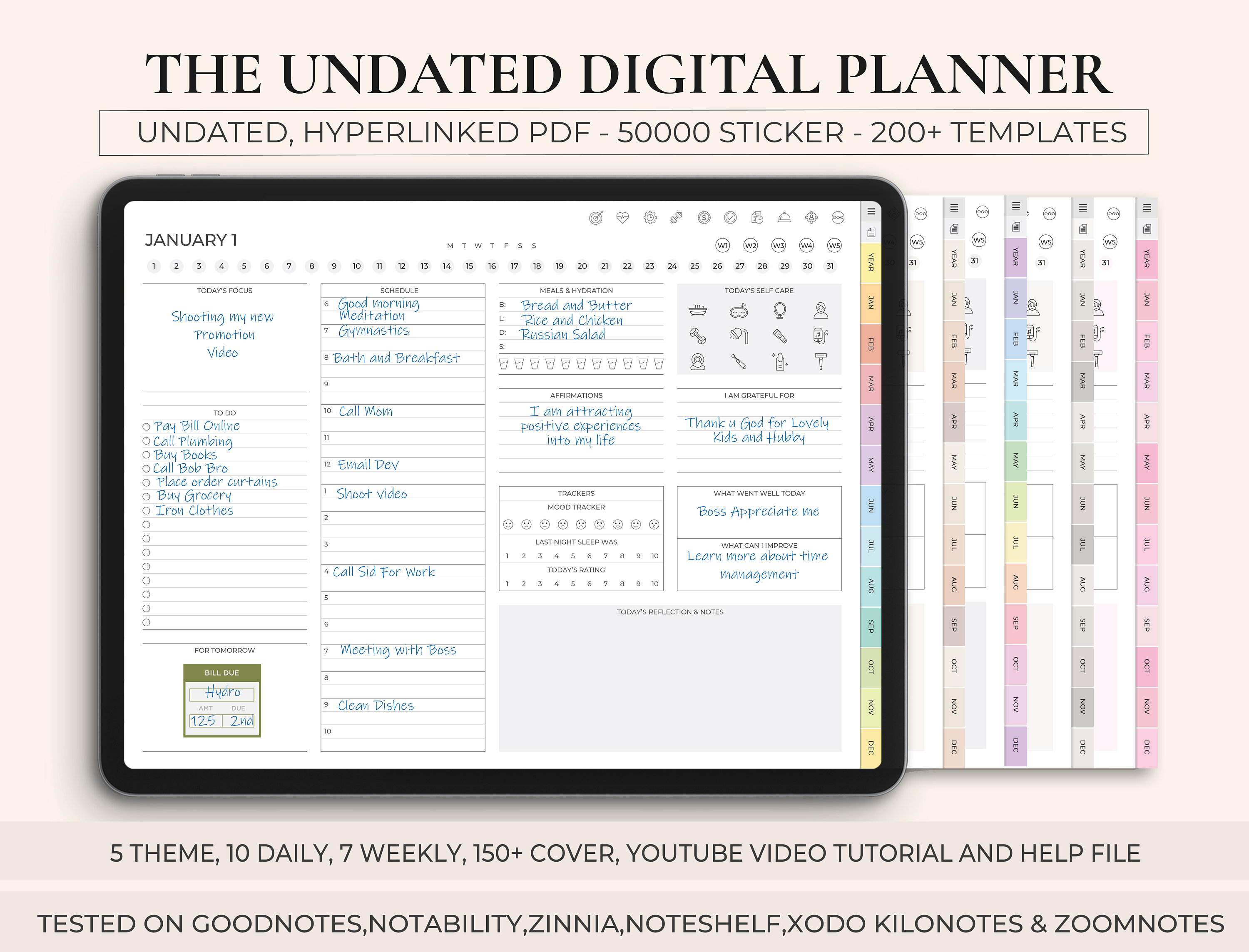 Undated Digital Planner, Goodnotes Notability iPad (digital Download - Etsy