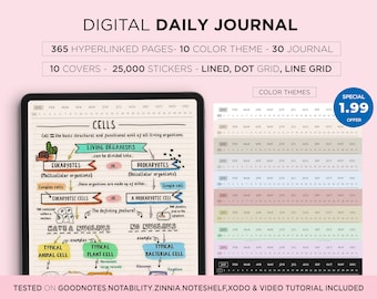 Hyperlinked Digital Daily Journal: 365 Days, Stickers (Goodnotes, Notability)