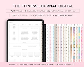 Könnte beinhalten: Ein digitales Fitness-Tagebuch mit 700 Seiten, 15 Farbthemen, 25 Vorlagen, 10 Notizvorlagen, 25.000 Stickern und 100 Covern. Das Tagebuch ist kompatibel mit Goodnotes, Notability, Zinnia, Noteshelf, Xodo und Zoomnotes.