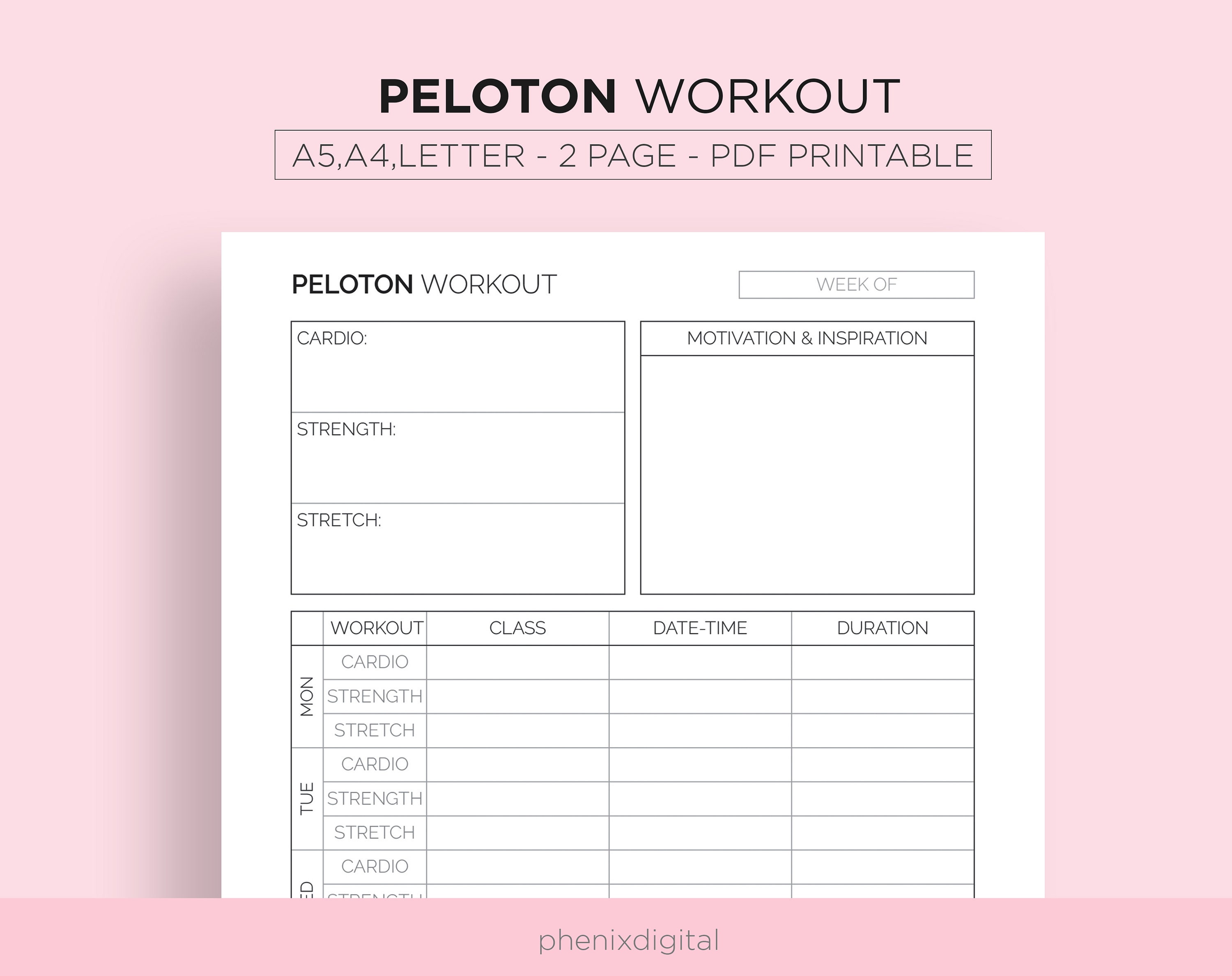 Peloton Workout Planner Schedule Monthly Exercise Calendar Etsy