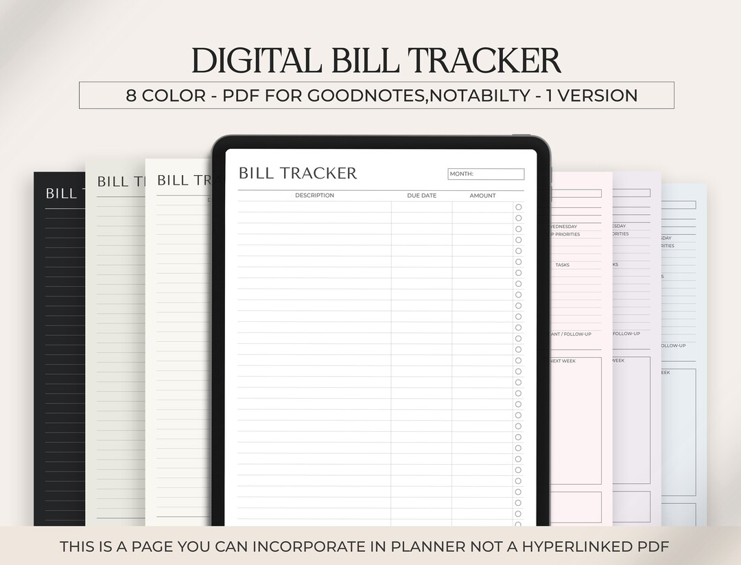 Digital Bill Payment Tracker: Goodnotes Template (PDF) - Etsy